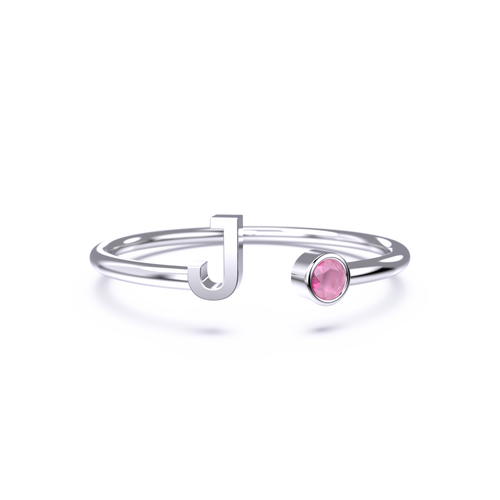 Dainty Birthstone Initial Ring