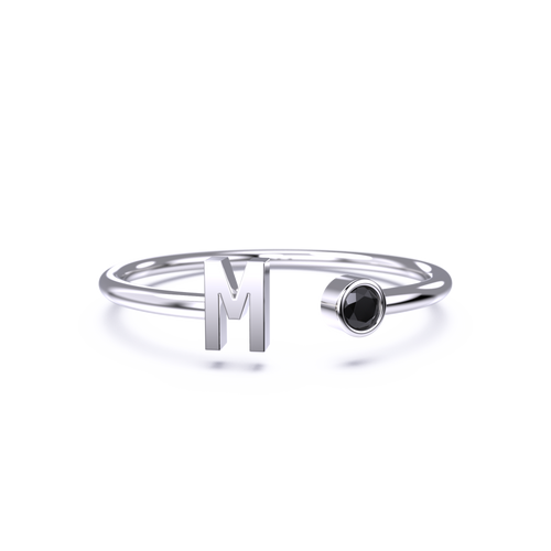 Dainty Birthstone Initial Ring