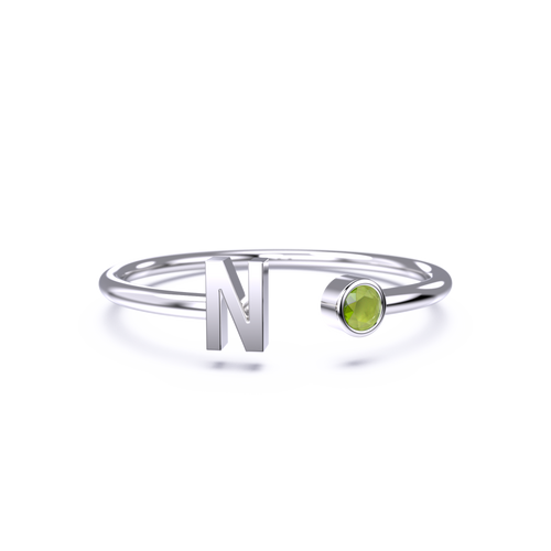 Dainty Birthstone Initial Ring