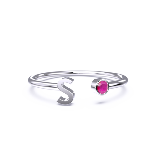 Dainty Birthstone Initial Ring