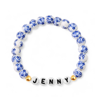 Custom Name Blue Porcelain Floral Beaded Bracelet