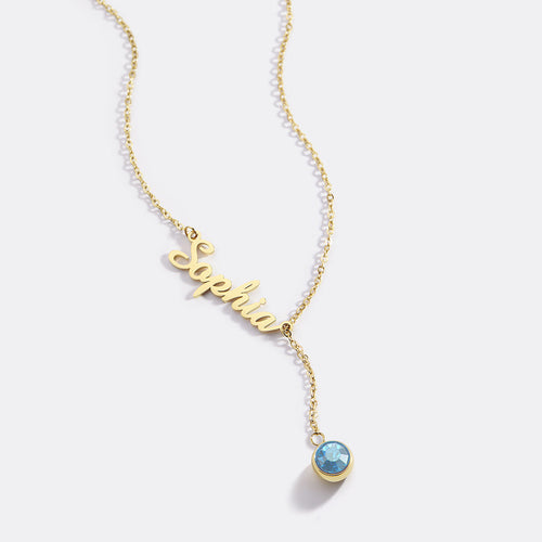 Birthstone Lariat Name Necklace