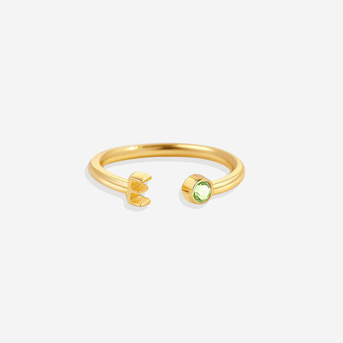 Dainty Birthstone Initial Ring