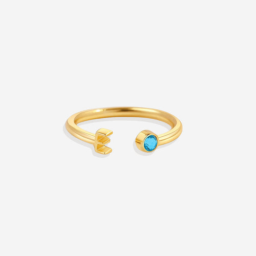Dainty Birthstone Initial Ring