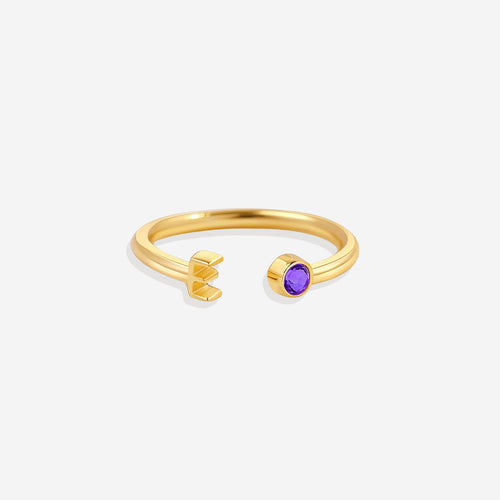Dainty Birthstone Initial Ring