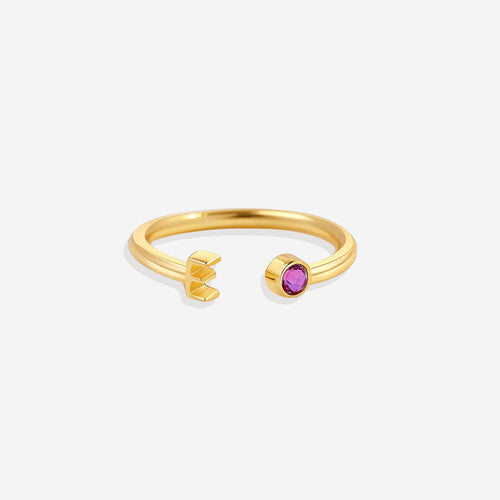 Dainty Birthstone Initial Ring