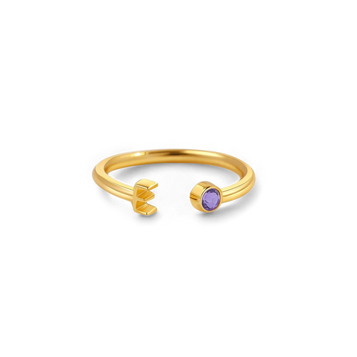 Dainty Birthstone Initial Ring