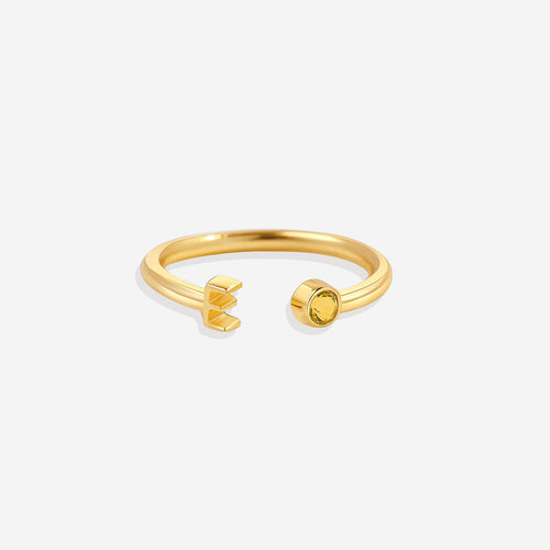 Dainty Birthstone Initial Ring