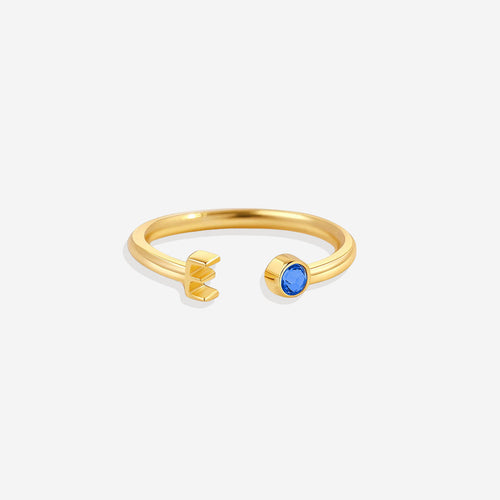 Dainty Birthstone Initial Ring