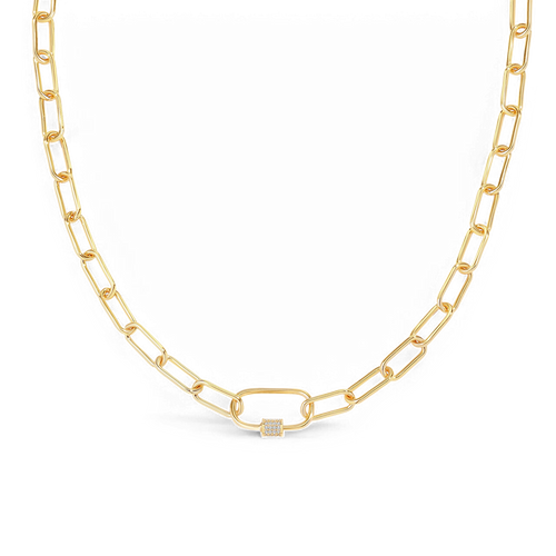 Link Chain Necklace with Pave Carabiner Clasp