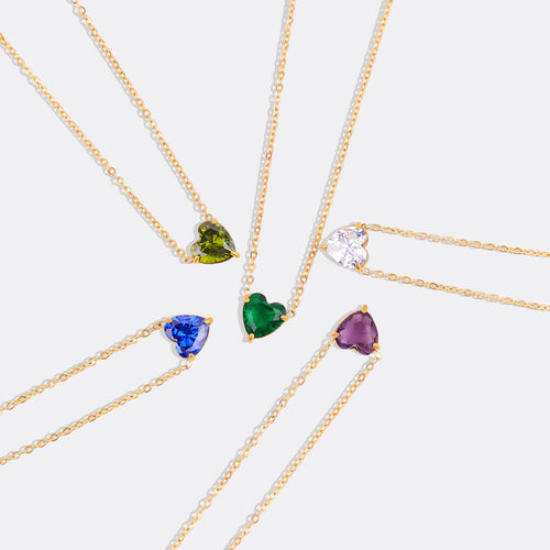 Dainty Birthstone Heart Necklace