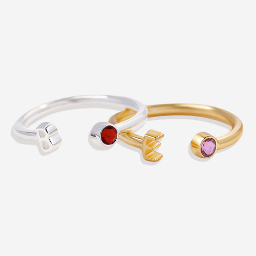 Dainty Birthstone Initial Ring