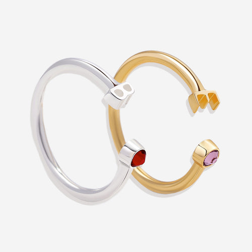 Dainty Birthstone Initial Ring