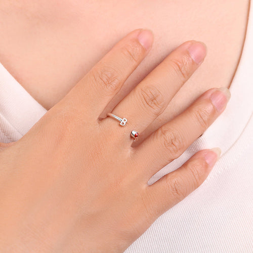 Dainty Birthstone Initial Ring