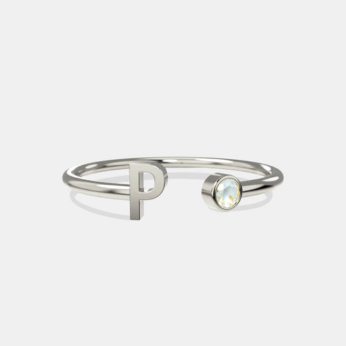Dainty Birthstone Initial Ring