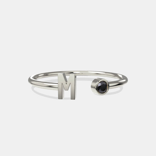 Dainty Birthstone Initial Ring