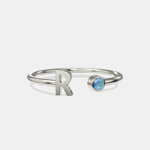 Dainty Birthstone Initial Ring