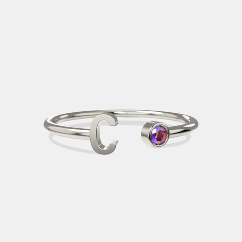 Dainty Birthstone Initial Ring