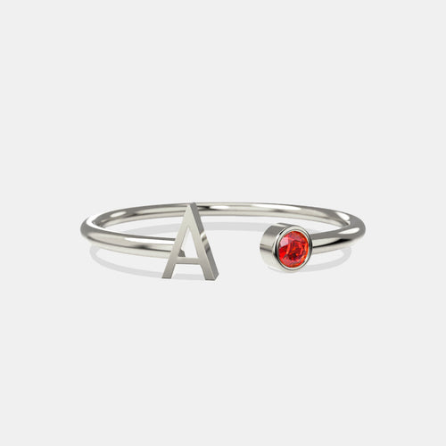 Dainty Birthstone Initial Ring