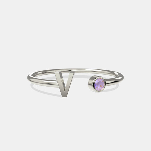 Dainty Birthstone Initial Ring