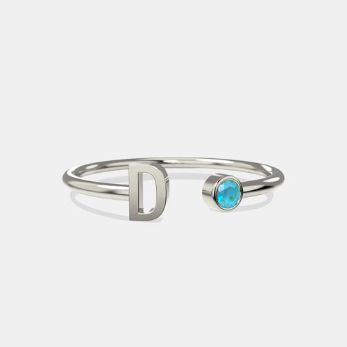 Dainty Birthstone Initial Ring