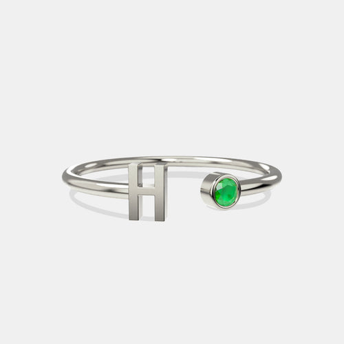 Dainty Birthstone Initial Ring