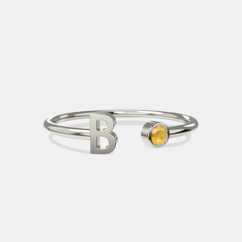 Dainty Birthstone Initial Ring