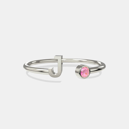 Dainty Birthstone Initial Ring