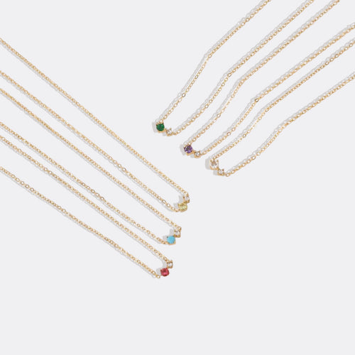 Dainty Birthstone Solitaire Necklace with Diamond Accent