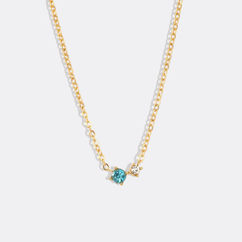 Dainty Birthstone Solitaire Necklace with Diamond Accent