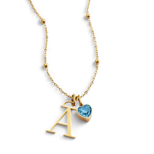 Droplet Birthstone & Initial Necklace