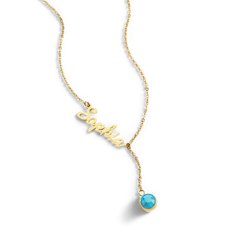 Birthstone Lariat Name Necklace