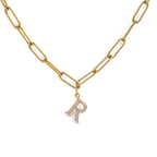 Diamond Letter Pendant Necklace with Paperclip Chain