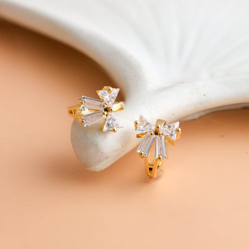 Diamond Ribbon Bow Huggie Earrings