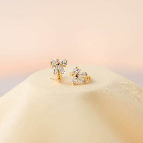 Diamond Ribbon Bow Huggie Earrings