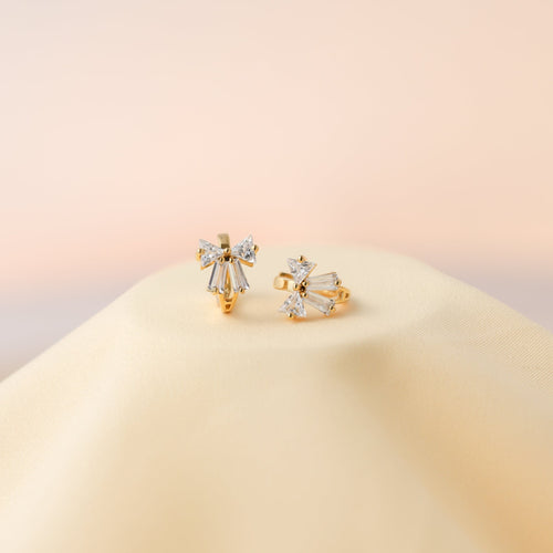 Diamond Ribbon Bow Huggie Earrings