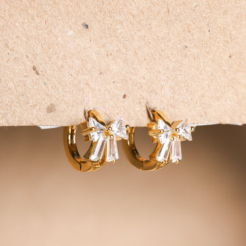 Diamond Ribbon Bow Huggie Earrings
