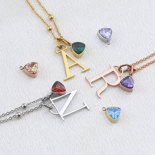 Droplet Birthstone & Initial Necklace
