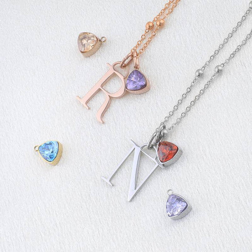 Droplet Birthstone & Initial Necklace