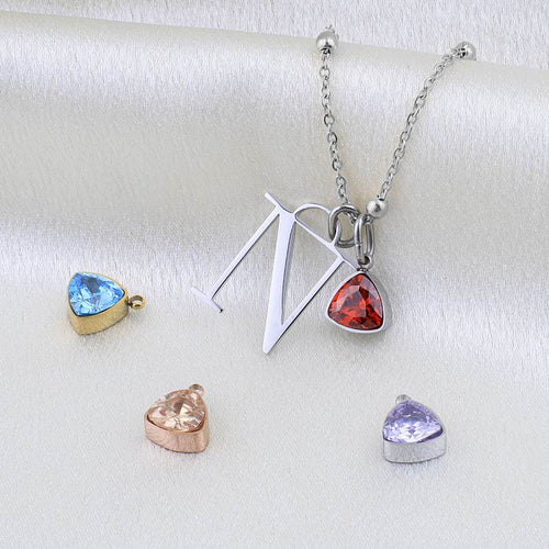 Droplet Birthstone & Initial Necklace