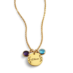 Engraved Birthstone Pendant Necklace with Leaves