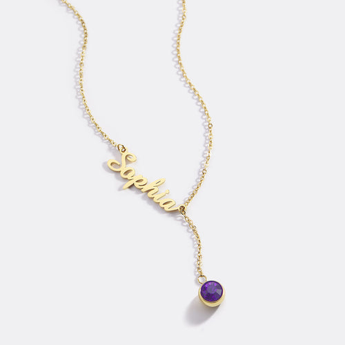 Birthstone Lariat Name Necklace