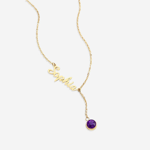 Birthstone Lariat Name Necklace