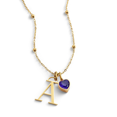Droplet Birthstone & Initial Necklace