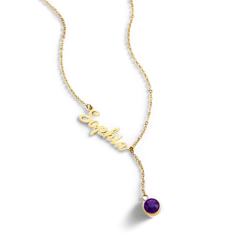 Birthstone Lariat Name Necklace