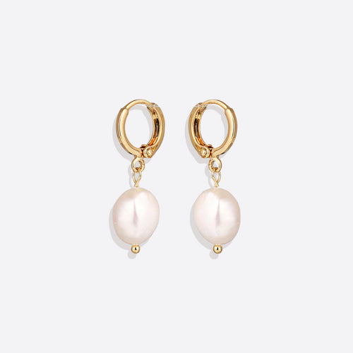 Freshwater Pearl Drop Huggie Earrings