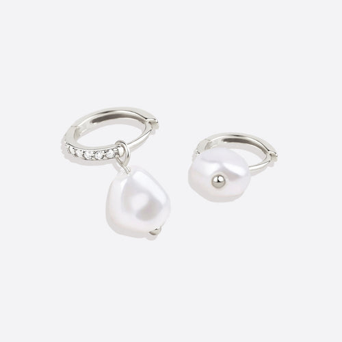 Freshwater Pearl Drop Pave Huggie Earrings