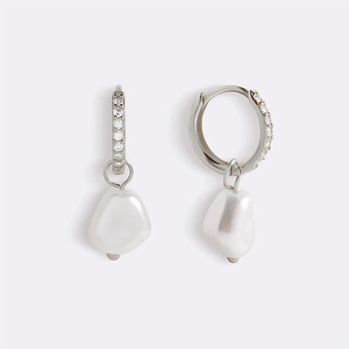 Freshwater Pearl Drop Pave Huggie Earrings