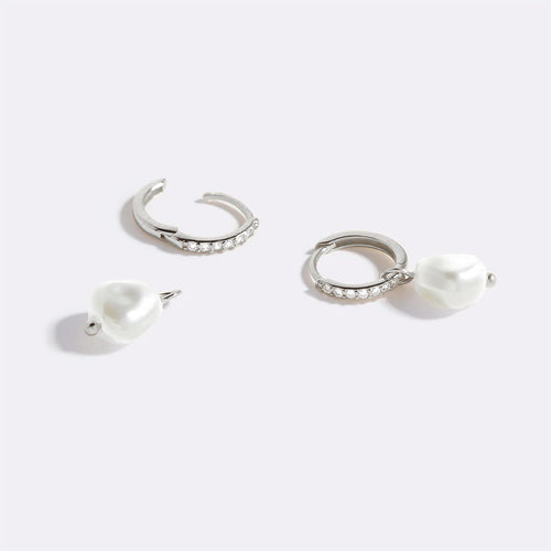 Freshwater Pearl Drop Pave Huggie Earrings