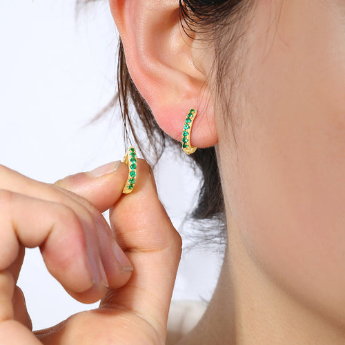 Gemstone Sleeper Huggie Hoop Earrings